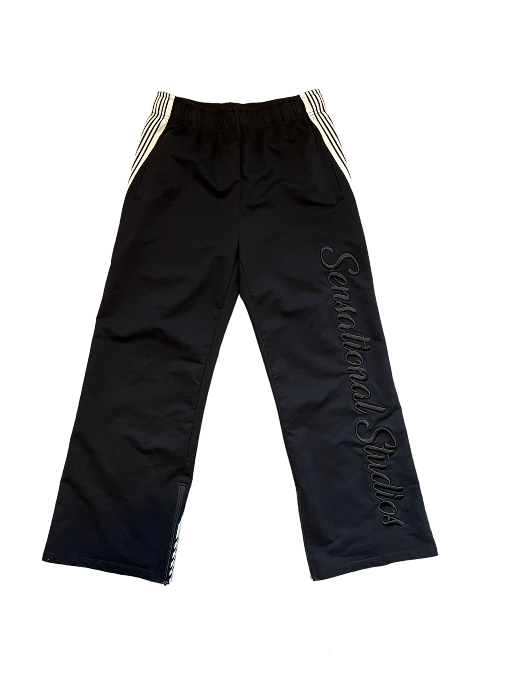 “SS” Wide Leg Track Pants (Black)